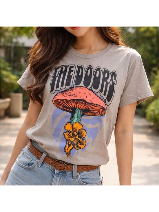 Tops - Graphic Tee with The Doors Mushroom Print PTP 17”